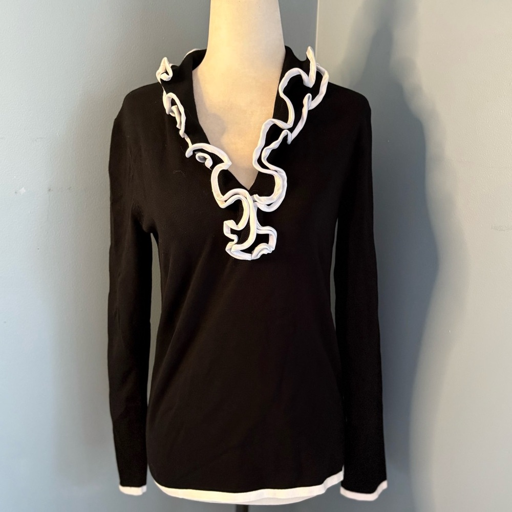 Belldini Black Top with White Ruffle Detail